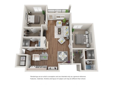 Floor plan for 2 beds, 2 baths, 1177 sqft